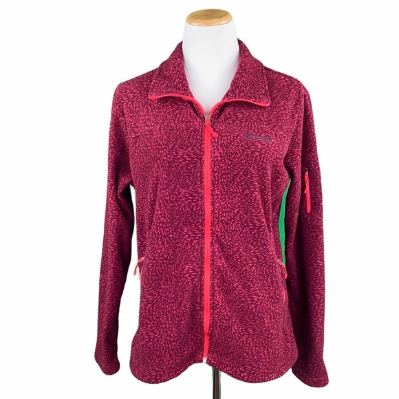 Columbia Raspberry Abstract Print Zip Up Fleece Jacket